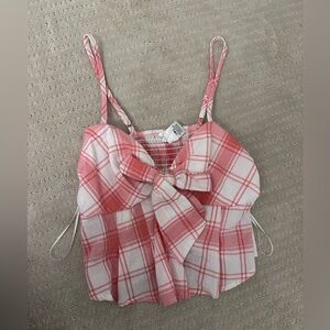 Pink Plaid Bow Tie Top